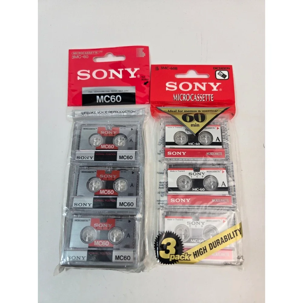 Sony MC-60 Microcassette Tapes Sealed 3-Pack Lot of 2 Voice Tape 60 Min